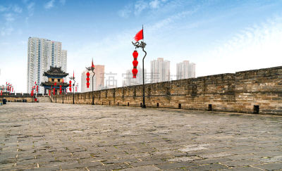 远古的,城墙,天空,石墙,灯笼,水平画幅,砖墙,古老的,旅行者,户外
