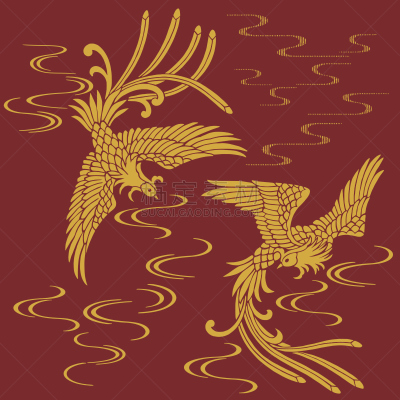 绘画插图,凤凰,东方人,美,状态描述,优美,鸟类,艺术品,古典式,计算机制图