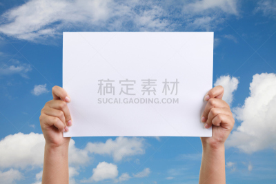手,拿着,纸,空的,手牵手,写字板,留白,水平画幅,纸板,白人