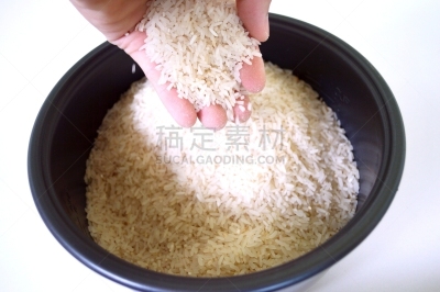 稻,易接近性,手,植物,食品,米,锅,图像,水平画幅,电饭锅