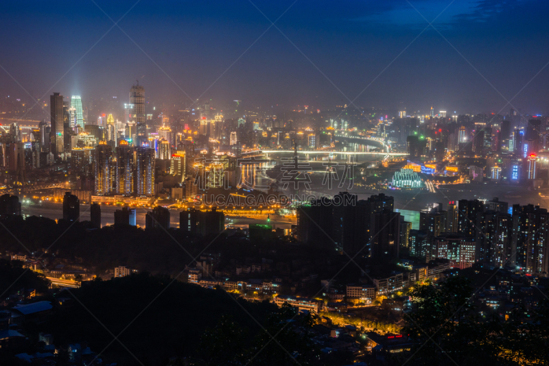 重庆,中国,渝中,半岛,水平画幅,夜晚,无人,户外,都市风景,商业金融和工业