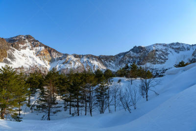 山,火山口,围墙,自然,万代山,风景,图像,雪,福岛县,春天