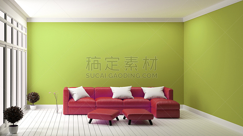 沙发,三维图形,极简构图,黄色,红色,概念,室内,墙,华贵,舒服