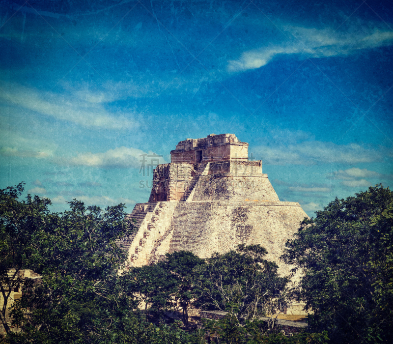 Mayan pyramid (Pyramid of the Magician, Adivino) in Uxmal, Mexic