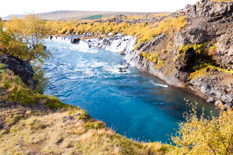 瀑布,hraunfossar,冰岛国,自然,水平画幅,熔岩,冰河,地质学,蓝色,火山地形