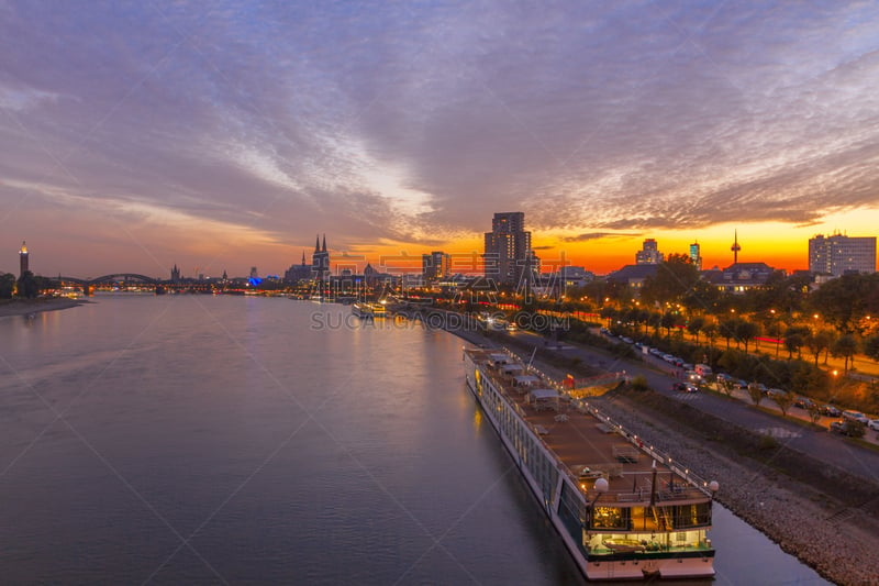 莱茵河,德国,科隆,水,夜晚,曙暮光,明亮,都市风景,国际著名景点