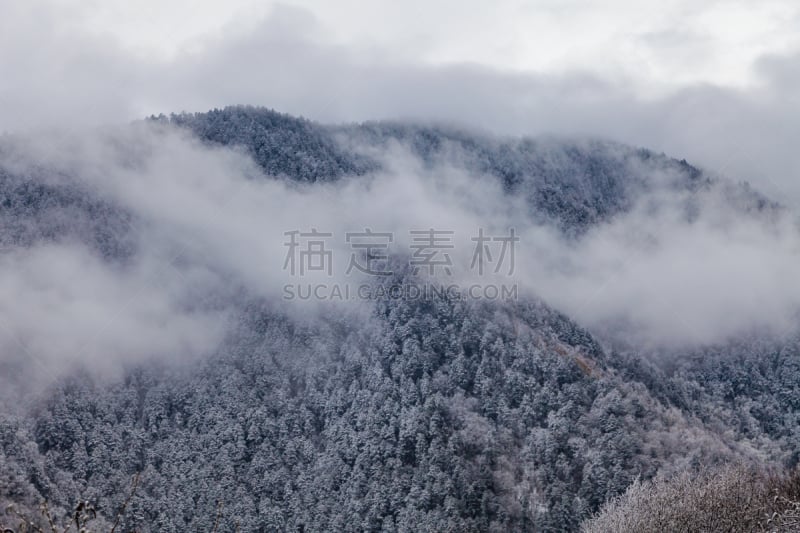 雪,中国,山,四川省,西,风景,男爵,寒冷,山脊,云