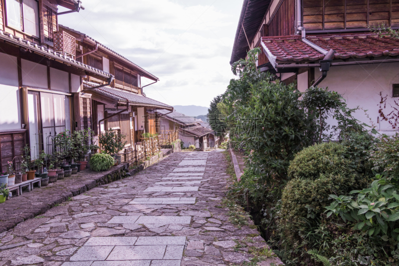 长野县,古典式,城镇,街道,日本,建筑体,水平画幅,传统,古老的,旅行者