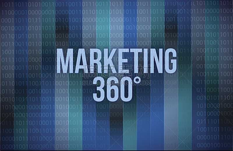 360度景观,二进制码,市场营销,绘画插图,概念,蓝色背景,商务,单词,技能,技术