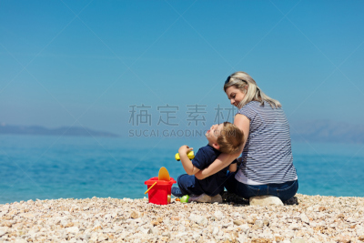 海滩,母亲,男孩,儿童,乐趣,幸福,儿子,日光,海边高地,夏季系列