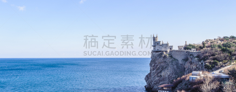 海洋,城堡,,在上面,天空,美,水平画幅,克里米亚,古老的,户外