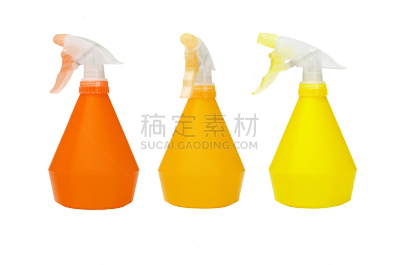 喷雾瓶,塑胶,三个物体,一个物体,背景分离,橙色,瓶子,设备用品,容器,黄色