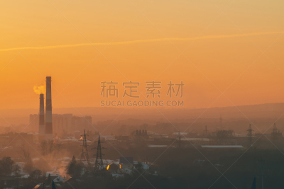 热,浓烟,烟雾,建筑外部,雾,黎明,环境,背景,城市,烟囱