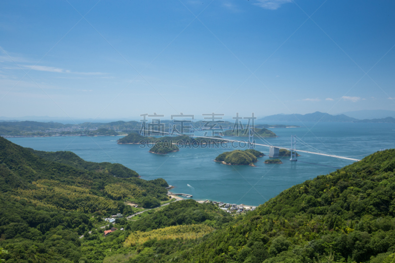 日本,濑户内海,桥,天空,骑自行车,水平画幅,地形,蓝色,吊桥,户外