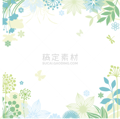 边框,春天,留白,印度草医学,蝴蝶,无人,绘画插图,夏天,草,仅一朵花