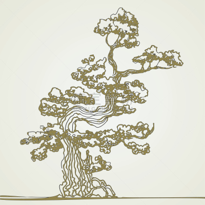盆景,传统,绘画作品,绘画插图,符号,古老的,古典式,计算机制图,计算机图形学,树林
