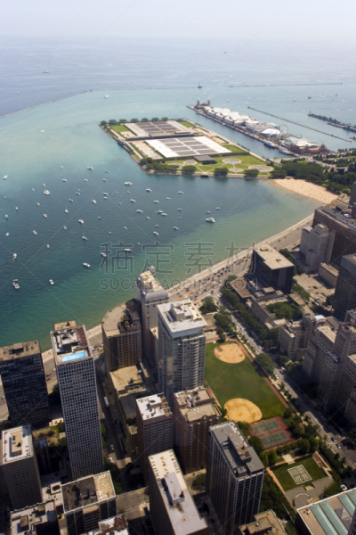 都市风景,密歇根湖,垂直画幅,办公室,公园,无人,aon center,户外,云景,图像