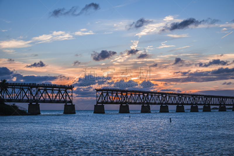 佛罗里达群岛,过时的,铁路桥,水,公园,水平画幅,无人,古老的,bahia honda key,铁轨轨道