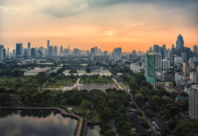 公园,曼谷,在上面,silom,办公室,水,天空,诗丽吉王后,水平画幅,夜晚