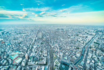 江东区,城市,日本,城市天际线,航拍视角,城镇景观,云,黄昏,城市扩张,东京天空树