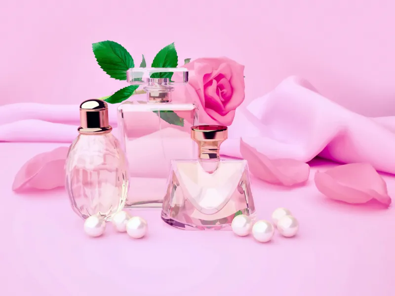 香水瓶 瓶子 粉色 仅一朵花 花瓣 珍珠牡蛎 玫瑰 美 水平画幅 玫瑰花瓣图片素材下载 稿定素材