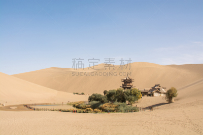 敦煌,甘肃省,沙漠绿洲,中国,沙漠,掸邦,戈壁滩,丝绸之路,天空,水平画幅