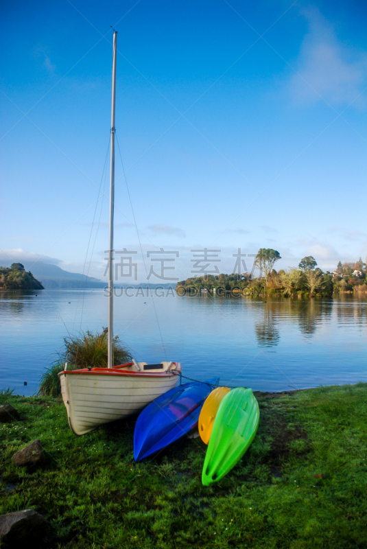 皮船,新西兰,有帆船,lake tarawera,北,垂直画幅,水,天空,无人,户外