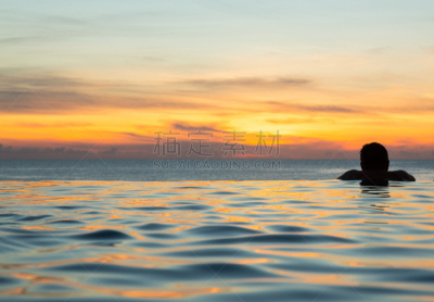 游泳池,在边上,人的头部,轮廓,水,天空,度假胜地,水平画幅,夜晚,旅行者
