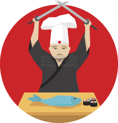 日本人,板前厨师,日本武士刀,日本武士,和服,专业人员,背景分离,仅男人,日本食品,仅一个男人
