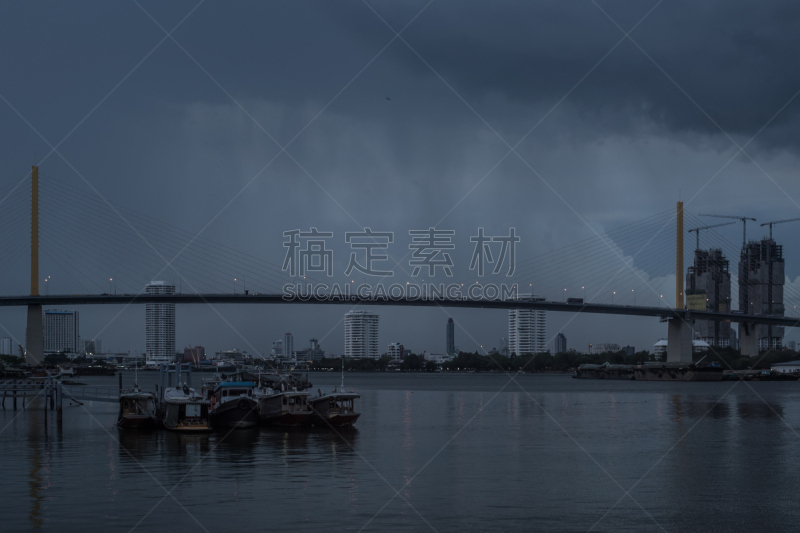 曼谷,雨,水平画幅,工业船,无人,户外,班戈寇科省,交通方式,图像,泰国