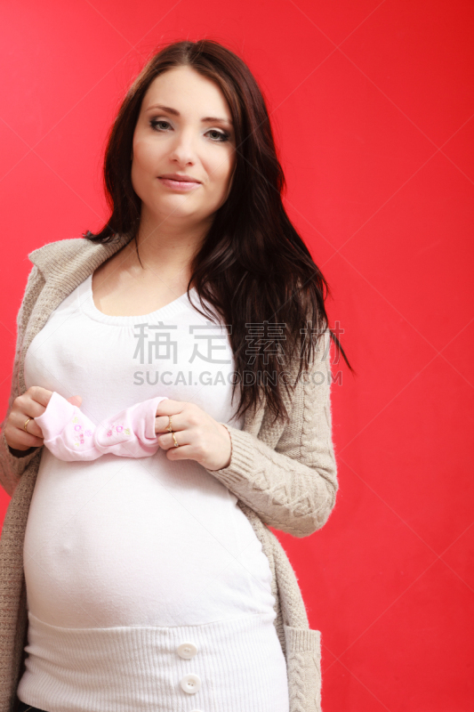 女人,婴儿鞋,小的,拿着,孕妇装,垂直画幅,美,父母,腹腔,靴子