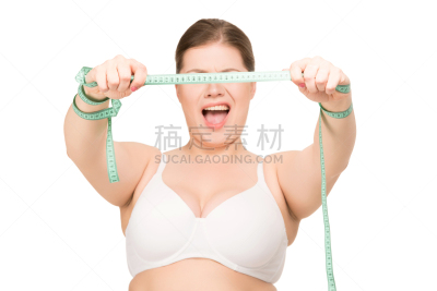 女人,卷尺,面无表情,水平画幅,美人,情绪压力,腹腔,白色指甲油,白人,仅成年人