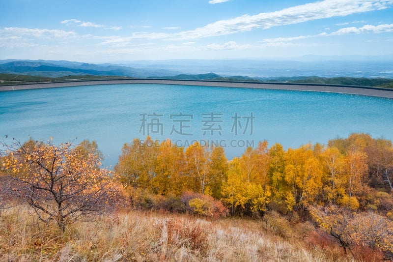 水库,秋天,发电站,贮藏室,呼和浩特,水电站,水力发电,水坝,水,天空