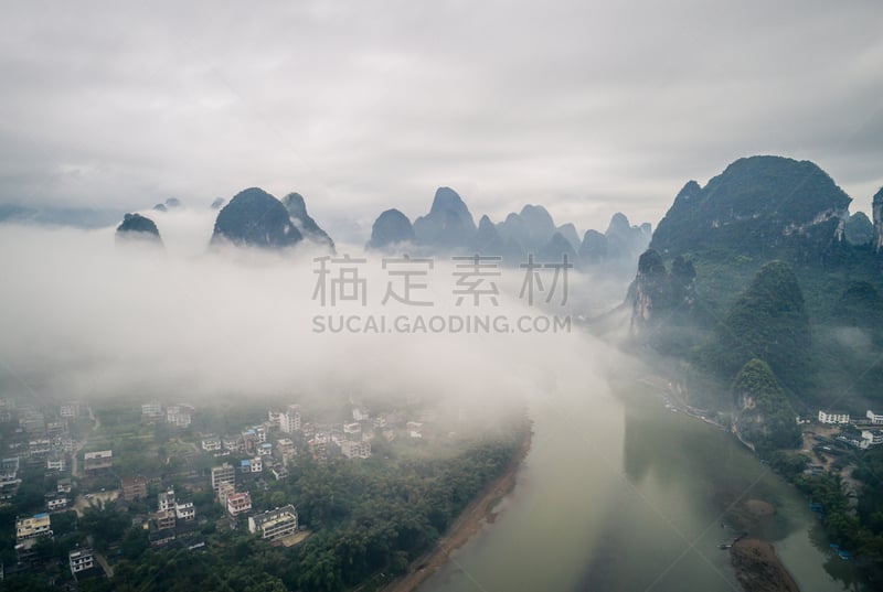 云景,山,农场,航拍视角,在上面,阳朔县,桂林山水,兴平,阳朔,桂林