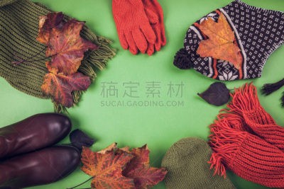 个人随身用品,秋天,衣服,鞋子,女性,褐色,水平画幅,皮革,组物体,开士米绒线