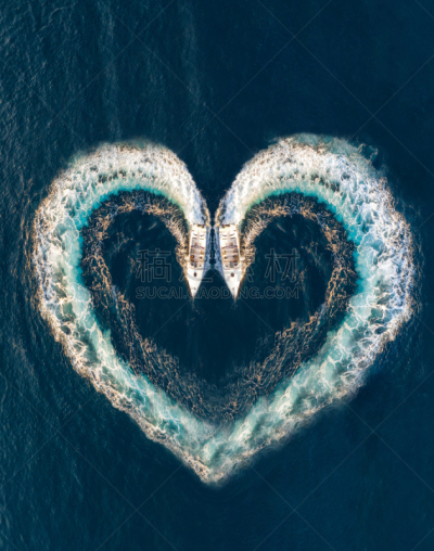 水面,船,海洋,心型,形状,两个物体,表格,摩托艇,游艇,浪漫