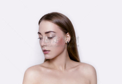 彩妆,青年女人,往下看,肖像,自然美,专业人员,化妆用品,唇膏,完美,仅成年人