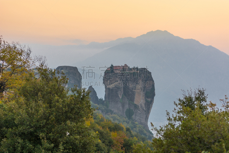 修道院,美特拉美提欧拉,光,水平画幅,山,无人,卡兰巴卡,回廊,户外,希腊