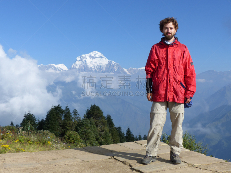 山,道拉吉利峰,尼泊尔,徒步旅行,山脉,天空,台阶,水平画幅,云,雪