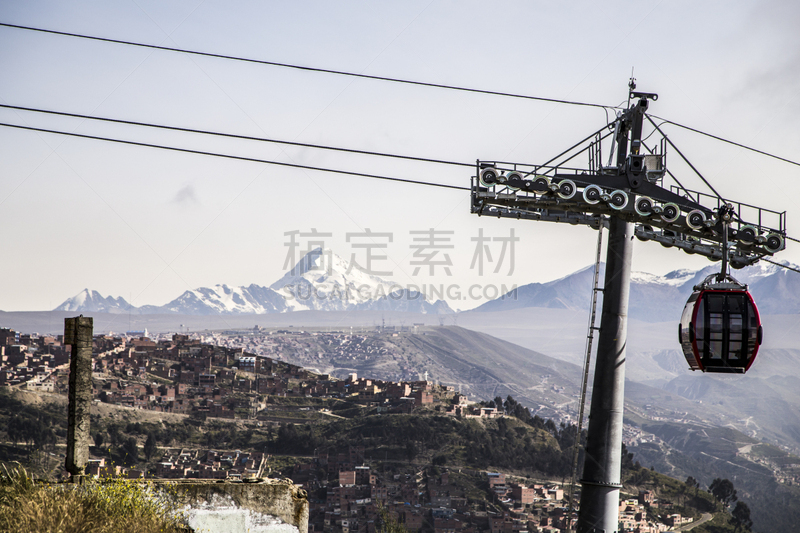 玻利维亚,拉巴斯,自然,风景,空中缆车,图像,尖头平底船,雪,无人,山