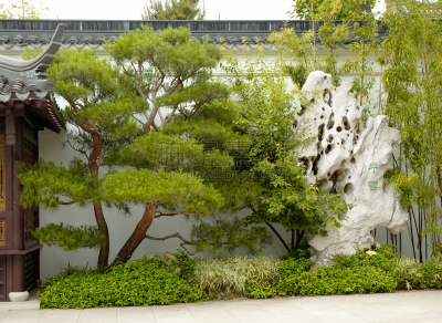 东方石景花园,枯山水,多孔渗水的,波特兰,水平画幅,无人,古老的,户外,石材,湖