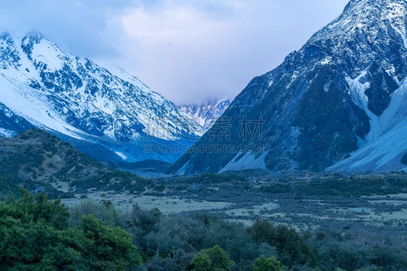 库克山,云,乡村,天空,留白,水平画幅,雪,麦肯齐地区,户外,南阿尔卑斯山脉