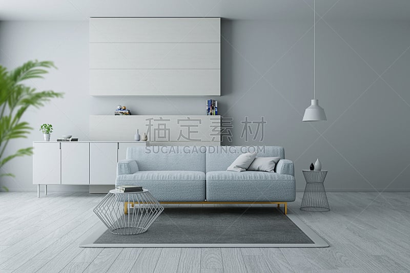 白色,蓝色,室内,极简构图,墙,扶手椅,室内地面,起居室,三维图形,新的