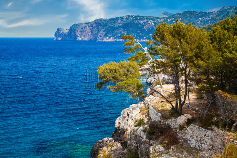 马略卡,海岸线,西,puerto de soller,图像,海洋,无人,旅游目的地,岩石,海岸地形