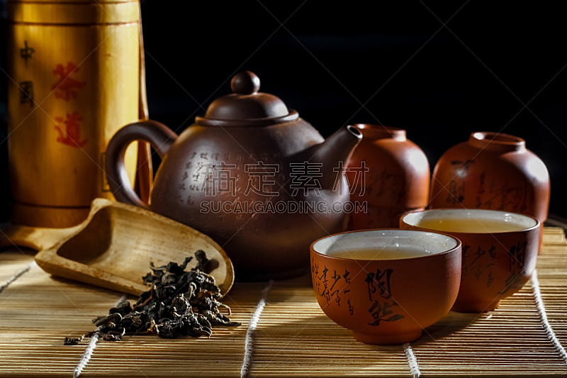茶,部落艺术,中国茶,乌龙茶,红茶,茶叶,茶壶,水平画幅,无人,饮料