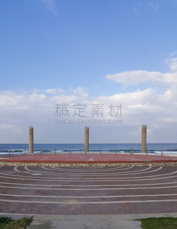 圆形剧场,海法,海滩,地中海,垂直画幅,正面视角,水,天空,夏天,音乐节