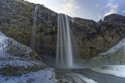 Seljalandsfoss Waterfall,冰岛国,冬天,火山地形,寒冷,斯堪的纳维亚半岛,雪,大西洋,著名景点,河流