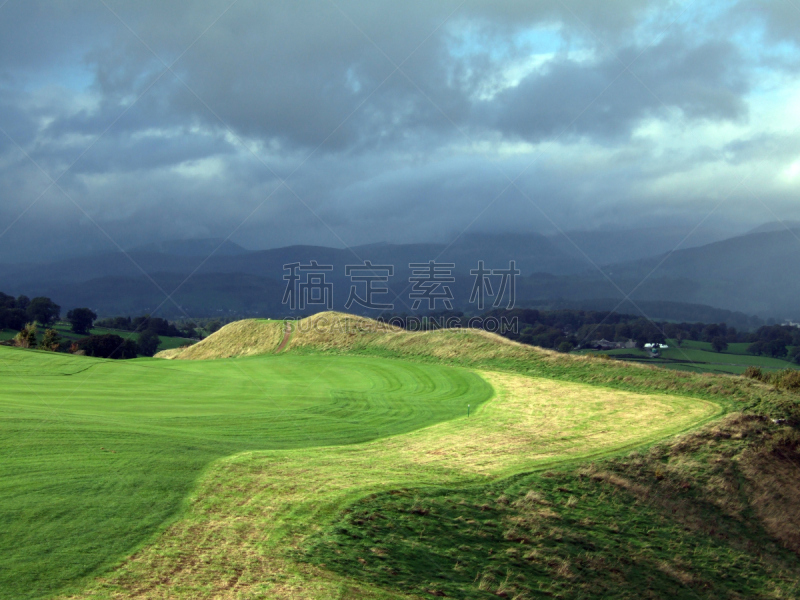 肯德尔,高尔夫球运动,黄昏,灯开关,英格兰湖区,天空,暴风雨,水平画幅,山,无人