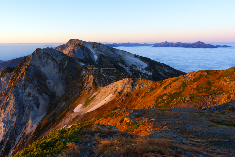 云景,山脊,山,海洋,早晨,白马岳,水平画幅,秋天,长野县,无人