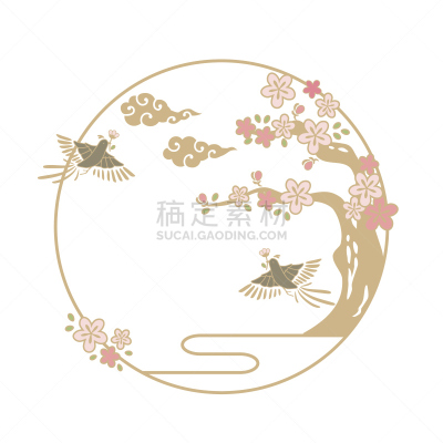 鸟类,矢量,绘画插图,亚洲,自然,黄金,运气,图像,壁纸,复古风格